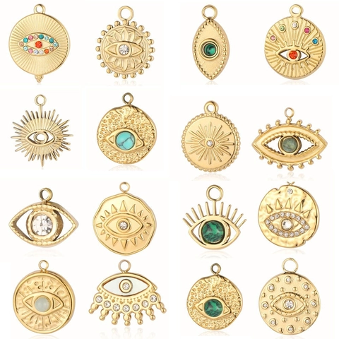 Bohemian Evil Eye Pendant Charm Stainless Steel Rhinestone Zircon Inlaid DIY Jewelry Making Accessory For Necklace Bracelet