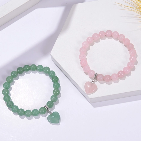 Bracciale Di Perle In Pietra Naturale Con Ciondolo A Cuore Perle Tonde Elastico Gioielli Fatti A Mano Per Donna