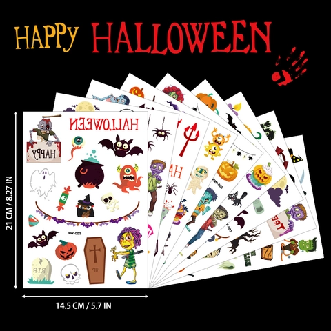 Halloween Tijdelijke Tatoeage Stickers Waterdicht Cartoon Pompoen Geest Zombie Voor Kinderen Volwassenen Festival Feest Decor