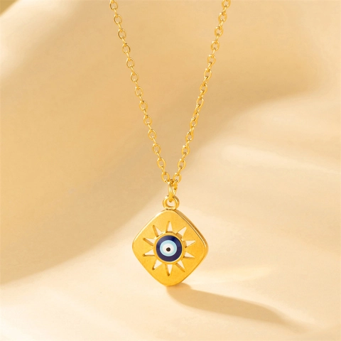 Evil Eye Quadrat Anhänger Halskette Edelstahl Emaille Geometrische Schlüsselbeinkette Schmuck Für Damen Vintage