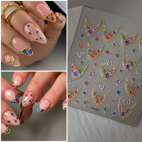 Pegatinas Para Uñas 5D En Relieve Bronceado Dorado Patrones Luna Estrella Con Diamantes De Imitación Para Decoración De Manicura DIY