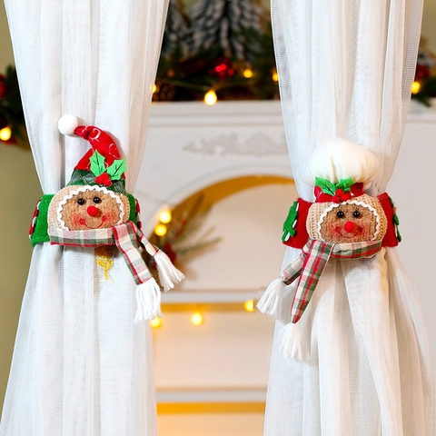 Boucle De Rideau De Noël Bonhomme Pain Épice Attache En Tissu Décor Fenêtre Maison Vacances Poupée Peluche Crochet