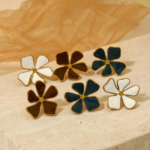 Orecchini A Lobo A Fiore In Acciaio Inossidabile Smalto Colorato Placcato Oro Gioielli Minimalisti Per Donna
