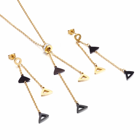 Geometrische Dreieck Lange Quaste Halskette Ohrring 316L Edelstahl Zirkon Strass Minimalistischer Schmuck Damen