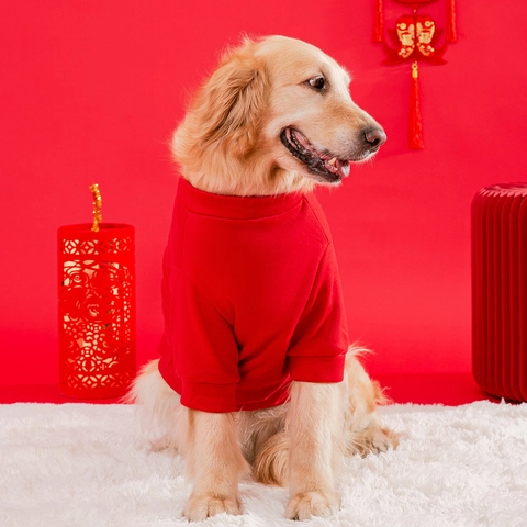 Large Dog Hoodie Red Pet Sweatshirt Fleece Lined Festive Lunar New Year Style For Medium And Large Dogs