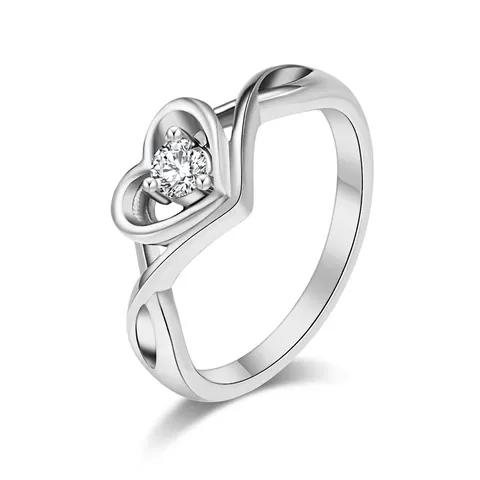 Romantic Stainless Steel Heart Ring With Clear Rhinestone Elegant Hollow Casting Design Fashion Jewelry For Women Dating Promise Gift