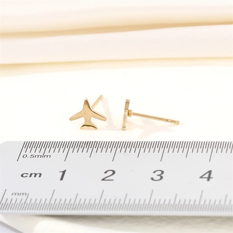 Airplane Stud Earrings Stainless Steel Glossy Minimalist Cute Personalized Korean Style Travel Theme Jewelry For Women Men