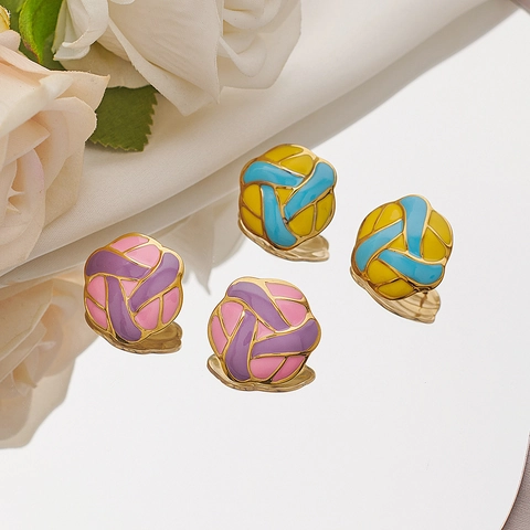 Roestvrij Stalen Emaille Bloem Oorknopjes Geometrisch Vintage Kleurblok 18K Verguld Sieraden Voor Dames Feest Accessoire