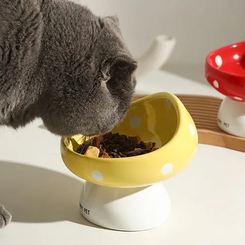 Keramische Voerbak Voor Huisdieren In Paddenstoelvorm Verhoogde Standaard Nekbescherming Schuine Voerbak Voor Katten Honden