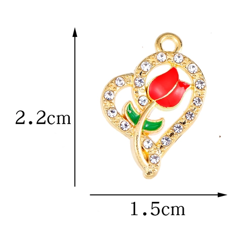Pendenti Tulipano Cuore Lega Strass Smalto Ciondoli Floreali Per DIY Collana Orecchino Creazione Gioielli