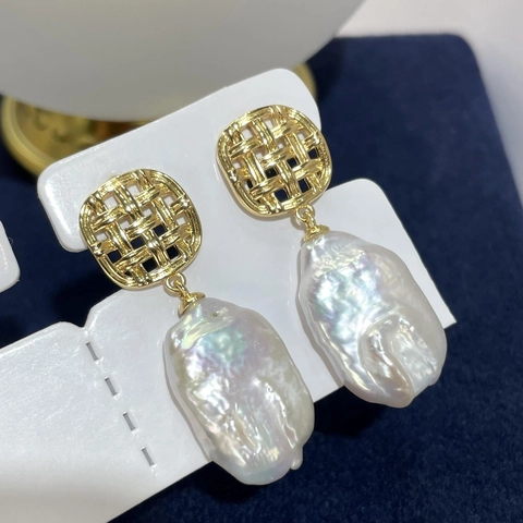 Orecchini a Goccia in Perla d'Acqua Dolce Barocca Naturale Con Perno in Argento Sterling 925 Gioielli Eleganti Vintage Donna