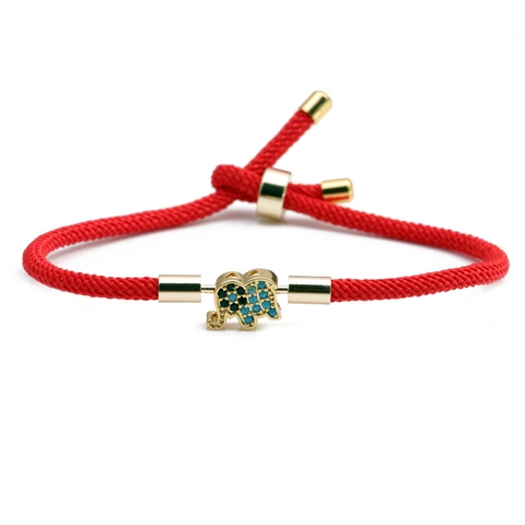 Bracelet Charme Éléphant Fait Main Corde Tressée Ajustable Cuivre Zircon Bijoux De Chance