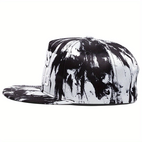 Cappello Snapback Acrilico Ricamo 3D Lettera Streetwear Hip Hop Baseball Cap Visiera Piatta Nero Bianco Schizzi Inchiostro