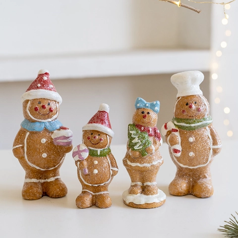 Weihnachten Lebkuchenmann Harz Figuren Glitzer Gefrostet Desktop Ornamente Für Feiertage Haus Dekor Süße Familiencharaktere