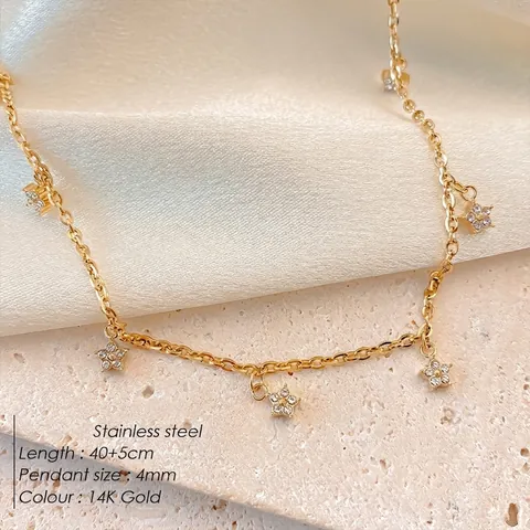 14K Gold Plated Stainless Steel Star Flower Zirconia Necklace For Women Dainty Minimalist Floral Pendant Clavicle Chain Jewelry