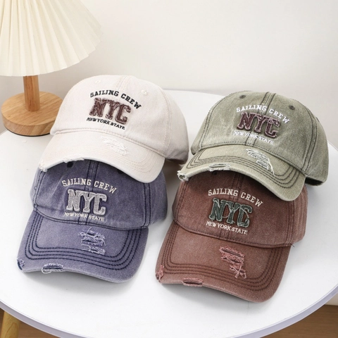Retro Baseball Cap Washed Cotton Distressed Vintage NYC Letter Embroidery Sun Protection For Men Women