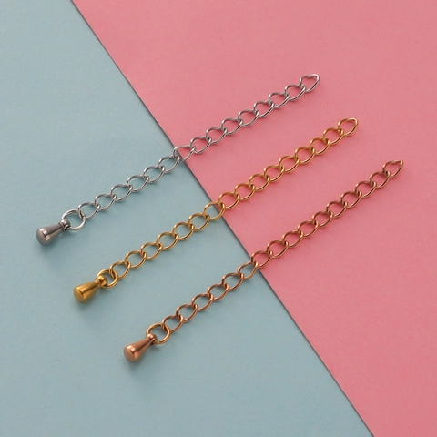 Stainless Steel Extender Chain For Necklace Bracelet With Water Drop Square Pendant Jewelry Making Findings Mirror Polished