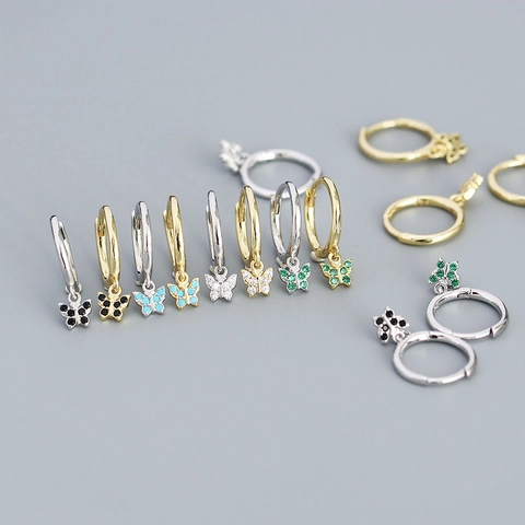Orecchini A Cerchio Con Ciondolo A Farfalla Con Perno In Argento Sterling 925 Zircone Gioielli Donna