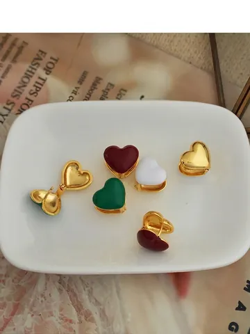 Pendientes de Aro de Corazón de Cobre Bañados en Oro Minimalistas para Mujer Joyería de Pendientes de Corazón de Doble Cara de Esmalte