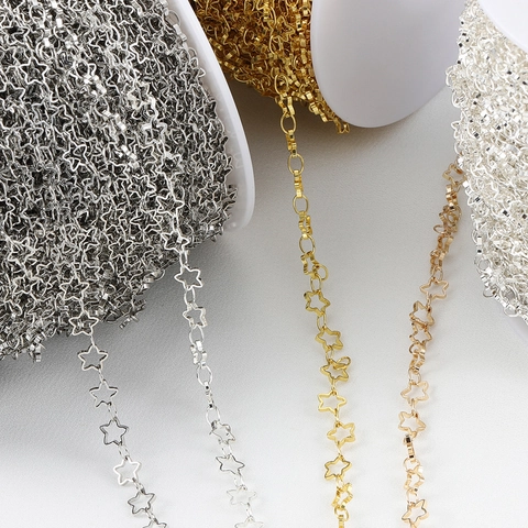 Hollow Star Shape Chain Copper Links For DIY Jewelry Making Necklaces Bracelets Earrings Findings Electroplated Metallic Style