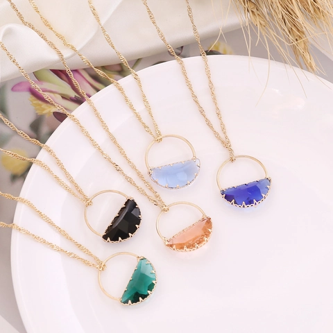 Collier Pendentif Cuivre Verre Forme De Sac Demi-Lune Rétro Bijoux De Mode Personnalisés Pour Femmes