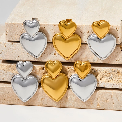 Doppelherz Ohrhänger Edelstahl Hochglanzpoliert Schlichter Schicker Modeschmuck Für Damen Gold Und Silber