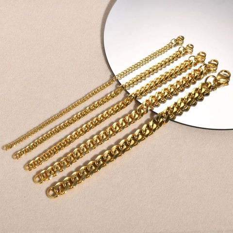 Bracciale A Catena Cubana In Acciaio Inossidabile Placcato Oro Unisex Gioielli Hip Hop