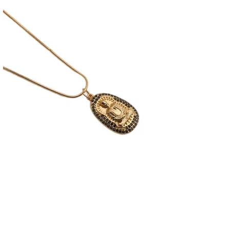 Buddha Pendant Necklace Gold Plated Copper Oval With Black Zircon Stones Snake Chain Religious Jewelry For Women