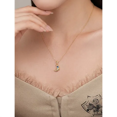 Französisch Vintage 925 Sterlingsilber Croissant Anhänger Halskette Für Damen Blau Strass Eingelegt Vergoldet Choker Schmuck