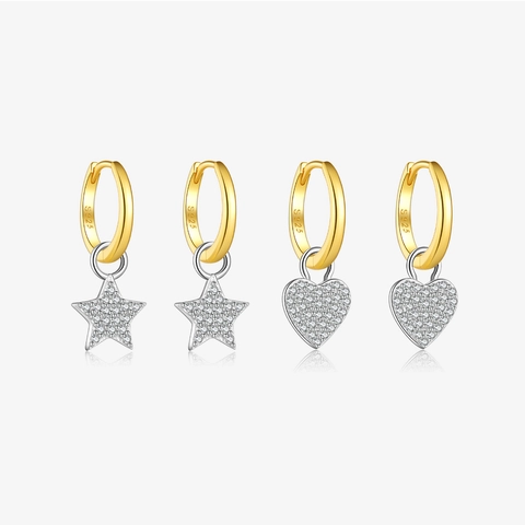 925 Sterling Zilveren Hoop Oorbellen Met Hart Ster Hanger Zirkonia Micro Ingelegd Mode Sieraden