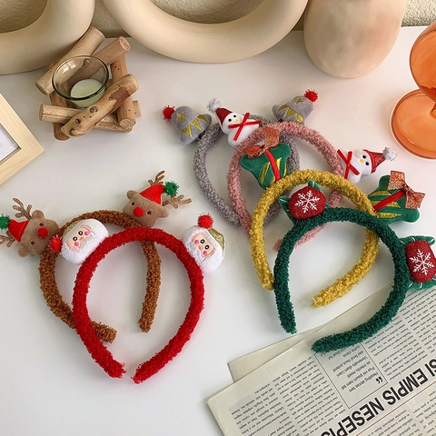 Weihnachts-Haarreif Plüsch Rentiergeweih Schneemann Weihnachtsmann Feiertagsparty Haarschmuck Süßes Festliches Kostümzubehör