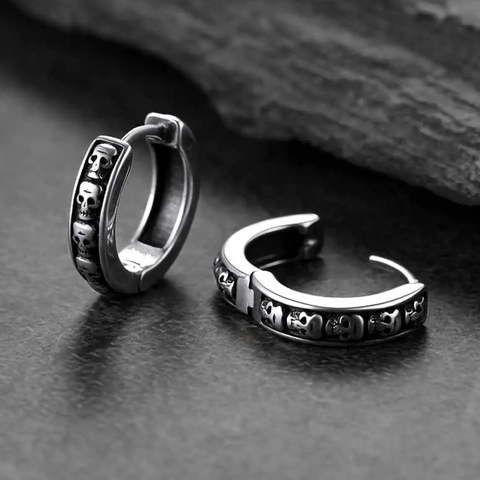 Skull Huggie Creolen Kupfer Retro Punk Gothic Hip Hop Schmuck Für Damen Und Herren Texturiert