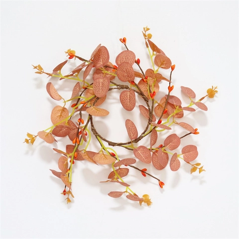 Kunstmatige Eucalyptus Kaarsenring Krans Satijnn Bladeren Oranje Bessen Herfst Thanksgiving Halloween Tafeldecoratie
