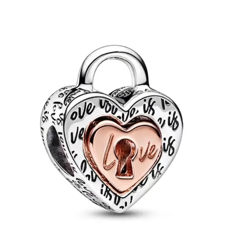 Portachiavi a Lucchetto a Cuore Bicolore Con Anello a Catena Serpente Oro Rosa E Argento Ciondolo per Borsa Regalo di Coppia