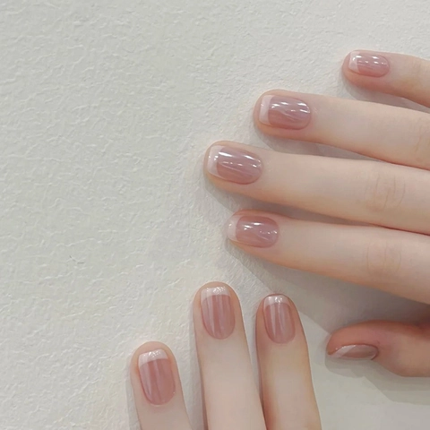 French Tip Press On Nails Short Square Round Nude Pink White Glossy Full Cover Artificial Fake Nails