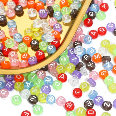 Flat Round Alphabet Beads Acrylic Letter Number Heart Star Pattern Colorful Spacer Beads For DIY Jewelry Making Bracelet Necklace Craft