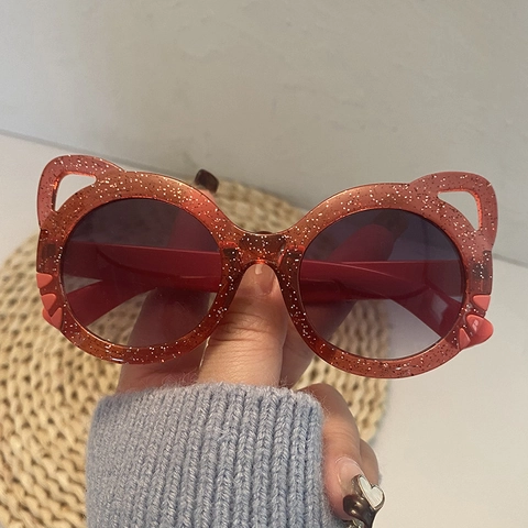 Occhiali Da Sole Bambini Forma Orecchie Gatto Glitter Plastica Protezione UV400 Stile Cartone Animato
