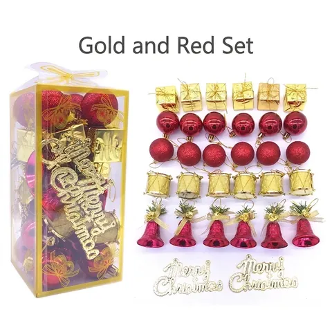 Ornements De Sapin De Noël Boules En Plastique Cloches Tambours Boîtes Cadeaux Joyeux Noël Signes Décoration Fête