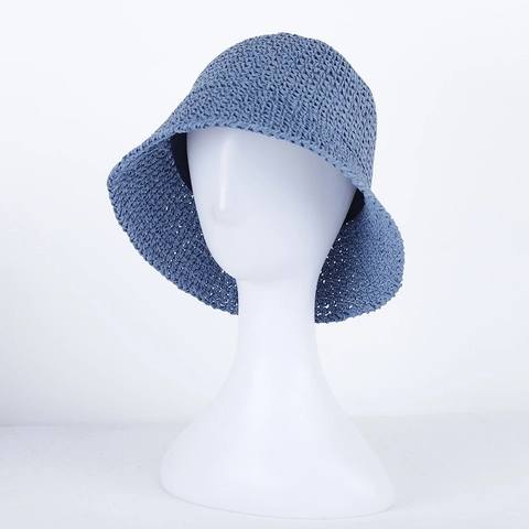 Women Straw Bucket Hat Paper Handwoven Breathable Sun Protection Foldable Summer Beach Fisherman Hat Minimalist