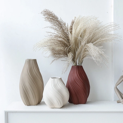 Jarrón De Cerámica Moderno Minimalista Textura Espiral Jarrón De Flores Mate Para Decoración Del Hogar Boda Oficina Estilo Nórdico