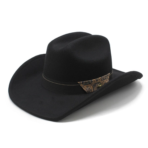 Western Cowboy Hut Breite Krempe Wollfilz Retro Ethno Muster Band Vintage Metallschnalle Outdoor Jazz Fedora Unisex