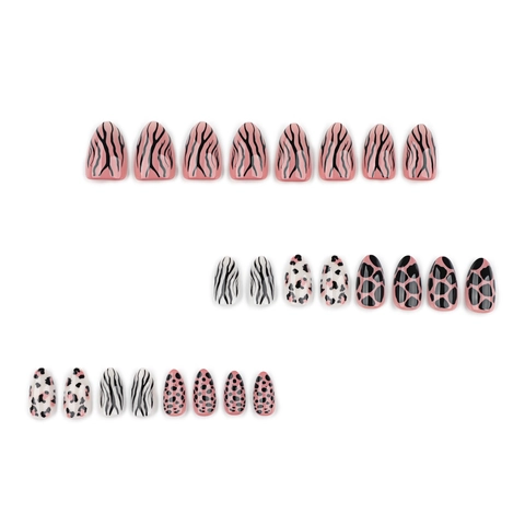 Kunstnagels Press On Luipaard Zebra Print Amandelvorm Valse Nagels Nude Roze Zwart Dierenpatroon Draagbare Manicure Voor Vrouwen