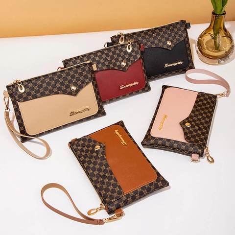 Bolso De Hombro Para Mujer De Cuero PU Con Estampado De Monograma Cartera De Mano Cuadrada En Contraste Con Correa De Muñeca