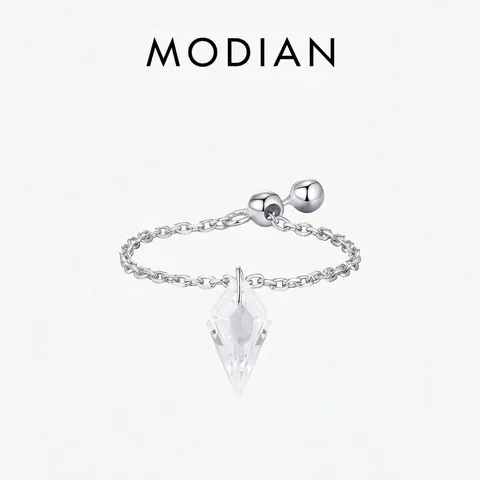 Adjustable Chain Ring 925 Sterling Silver Rhombus Cubic Zirconia Pendant Minimalist Ins Style Jewelry For Women
