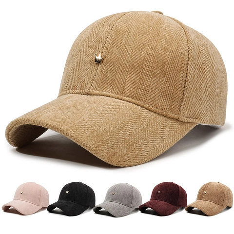 Herringbone Baseball Cap Retro Corduroy Verstellbarer Sonnenhut Mit Metallkrone Für Herren Damen Herbst Winter Outdoor