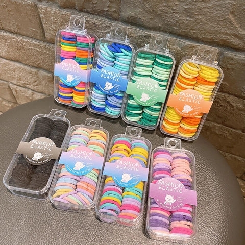 Kinder Haargummis Elastisch Bunt Macaron Stoff Nahtlose Ponytail Halter Zubehör Für Mädchen