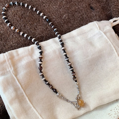 Collana Di Perline Da Donna Stile Agata Striata Con Ciondolo Rotondo Geometrico In Resina Lega Choker Etnico