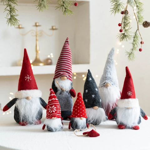 Décorations De Gnome De Noël Fait Main Tomte Nisse Ornements En Peluche Avec Bonnet Tricoté Flocon De Neige Pour Décor De Fête