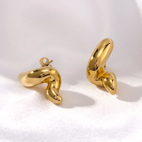 Geometric Wavy Stud Earrings Stainless Steel 18K Gold Plated Irregular Line Minimalist Jewelry For Women Elegant