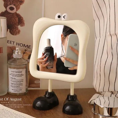 Miroir De Maquillage Dessin Animé Créatif Base Grands Pieds Plastique Ondulé Verre Miroir De Bureau Décor Kawaii